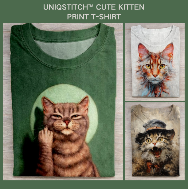 Cute Kitten Print T-Shirt