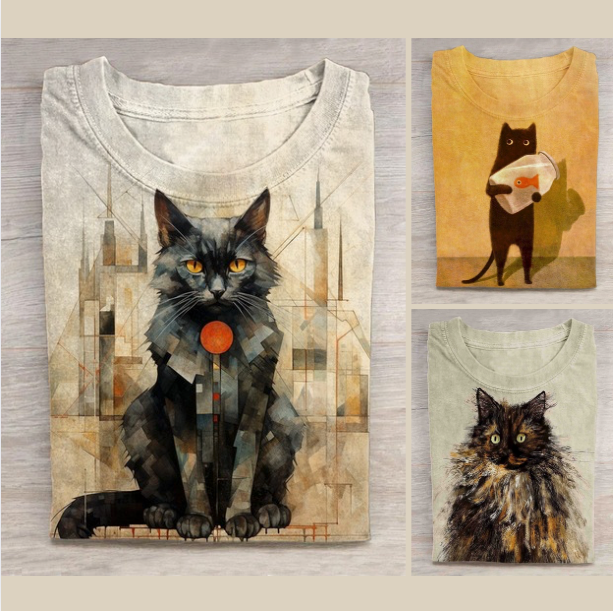 Cute Kitten Print T-Shirt