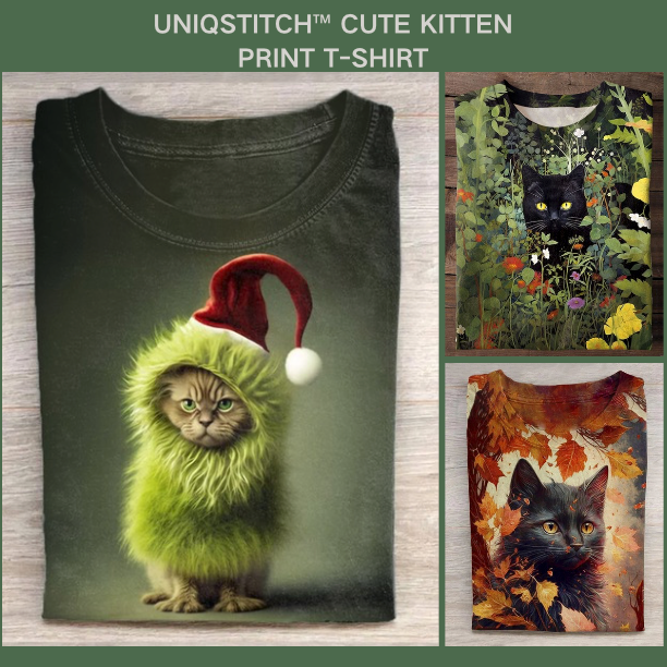 Cute Kitten Print T-Shirt