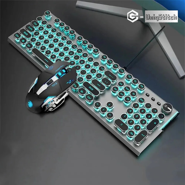 X70 Steam Transparent Punk Vintage Mechanical Keyboard and Mouse Set,Titanium Alloy Keyboard with Knob