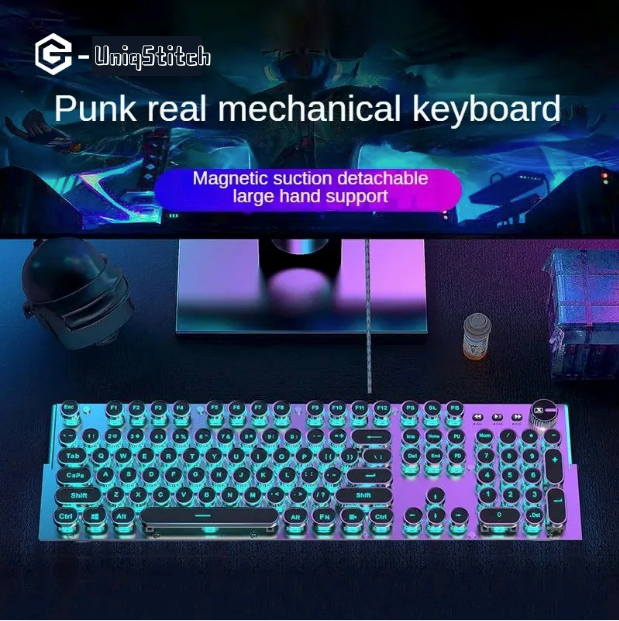 X70 Steam Transparent Punk Vintage Mechanical Keyboard and Mouse Set,Titanium Alloy Keyboard with Knob