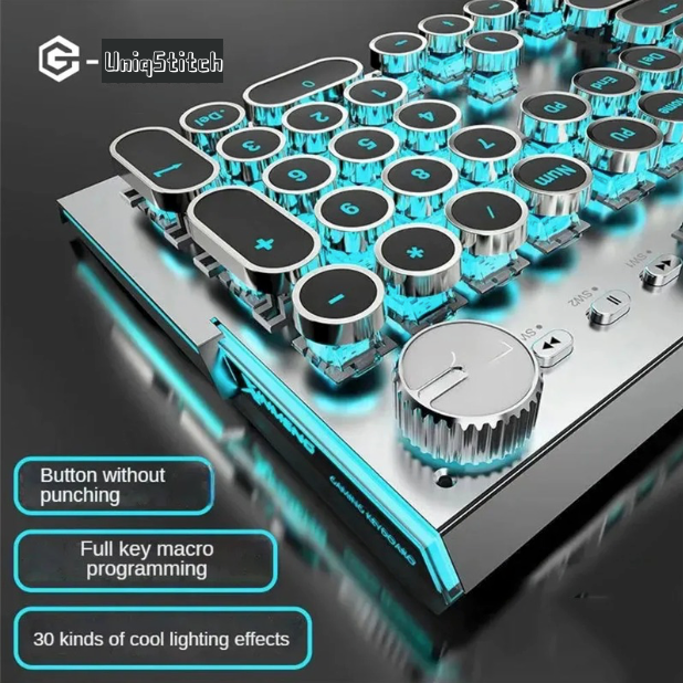X70 Steam Transparent Punk Vintage Mechanical Keyboard and Mouse Set,Titanium Alloy Keyboard with Knob