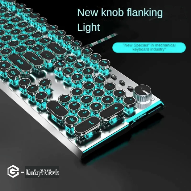 X70 Steam Transparent Punk Vintage Mechanical Keyboard and Mouse Set,Titanium Alloy Keyboard with Knob