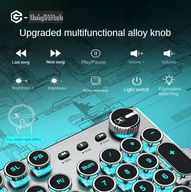 X70 Steam Transparent Punk Vintage Mechanical Keyboard and Mouse Set,Titanium Alloy Keyboard with Knob