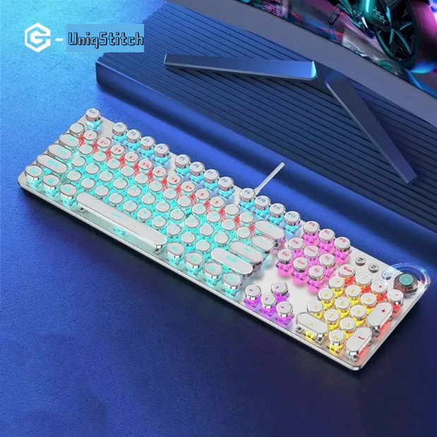 X70 Steam Transparent Punk Vintage Mechanical Keyboard and Mouse Set,Titanium Alloy Keyboard with Knob