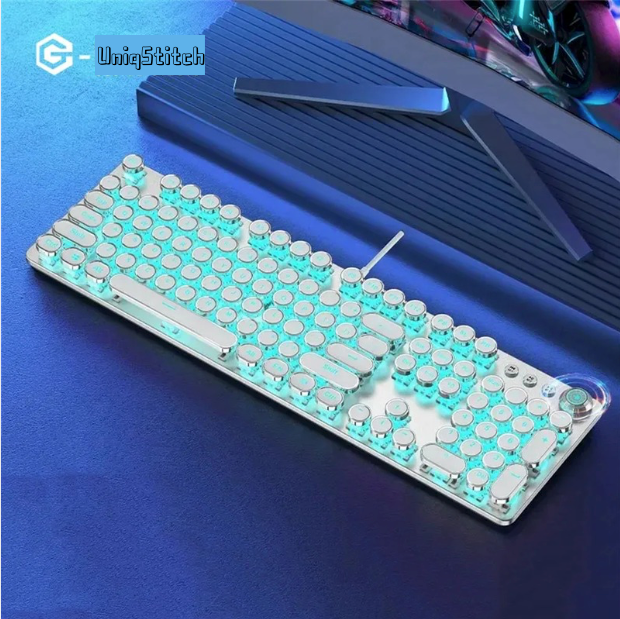 X70 Steam Transparent Punk Vintage Mechanical Keyboard and Mouse Set,Titanium Alloy Keyboard with Knob