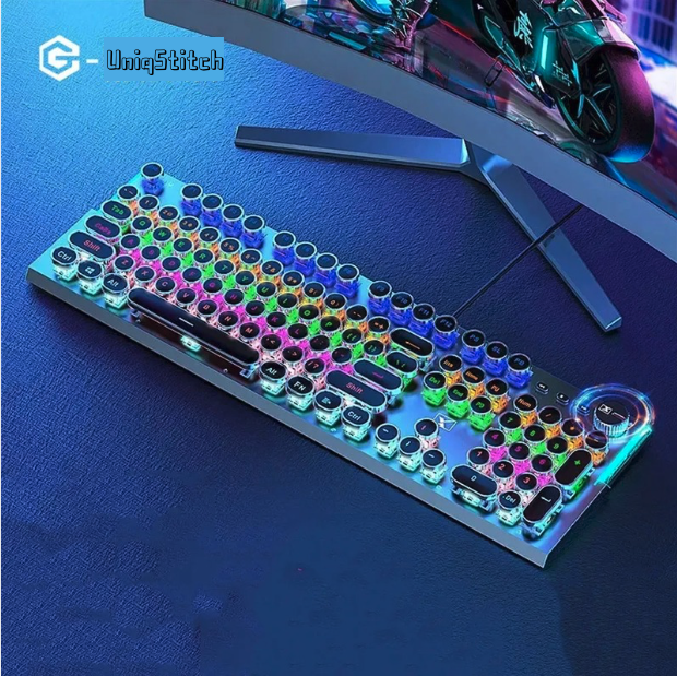 X70 Steam Transparent Punk Vintage Mechanical Keyboard and Mouse Set,Titanium Alloy Keyboard with Knob