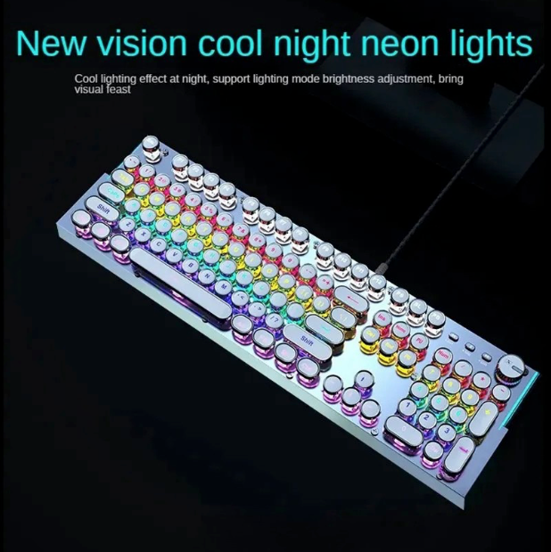 X70 Steam Transparent Punk Vintage Mechanical Keyboard and Mouse Set,Titanium Alloy Keyboard with Knob