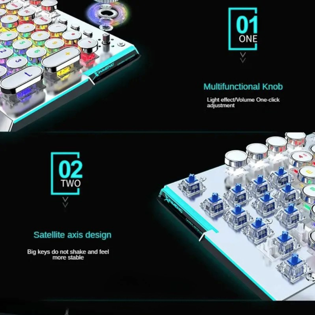 X70 Steam Transparent Punk Vintage Mechanical Keyboard and Mouse Set,Titanium Alloy Keyboard with Knob