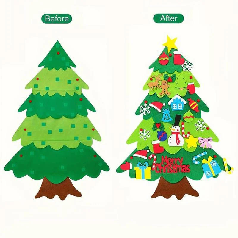 Felt Christmas Tree with Detachable Ornaments, 1 Set Hanging Xmas Tree Kit, DIY Handicrafts Festival Wall Decoration without Battery