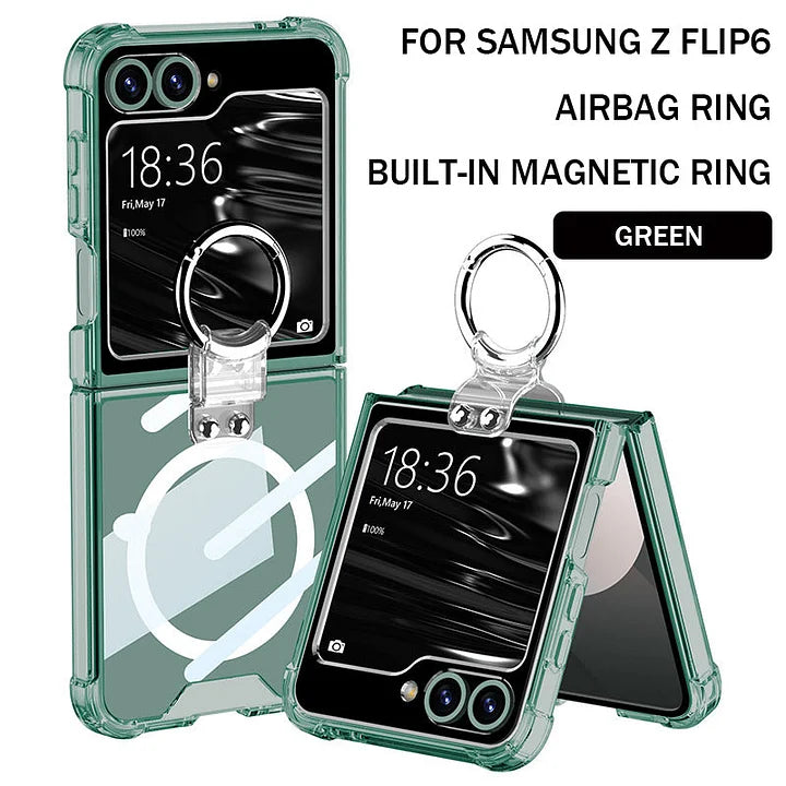 Suitable For Samsung Z Flip6/5/4/3 MagSafe Magnetic Transparent Ring Airbag Phone Case