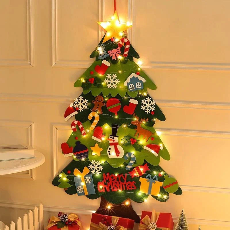 Felt Christmas Tree with Detachable Ornaments, 1 Set Hanging Xmas Tree Kit, DIY Handicrafts Festival Wall Decoration without Battery