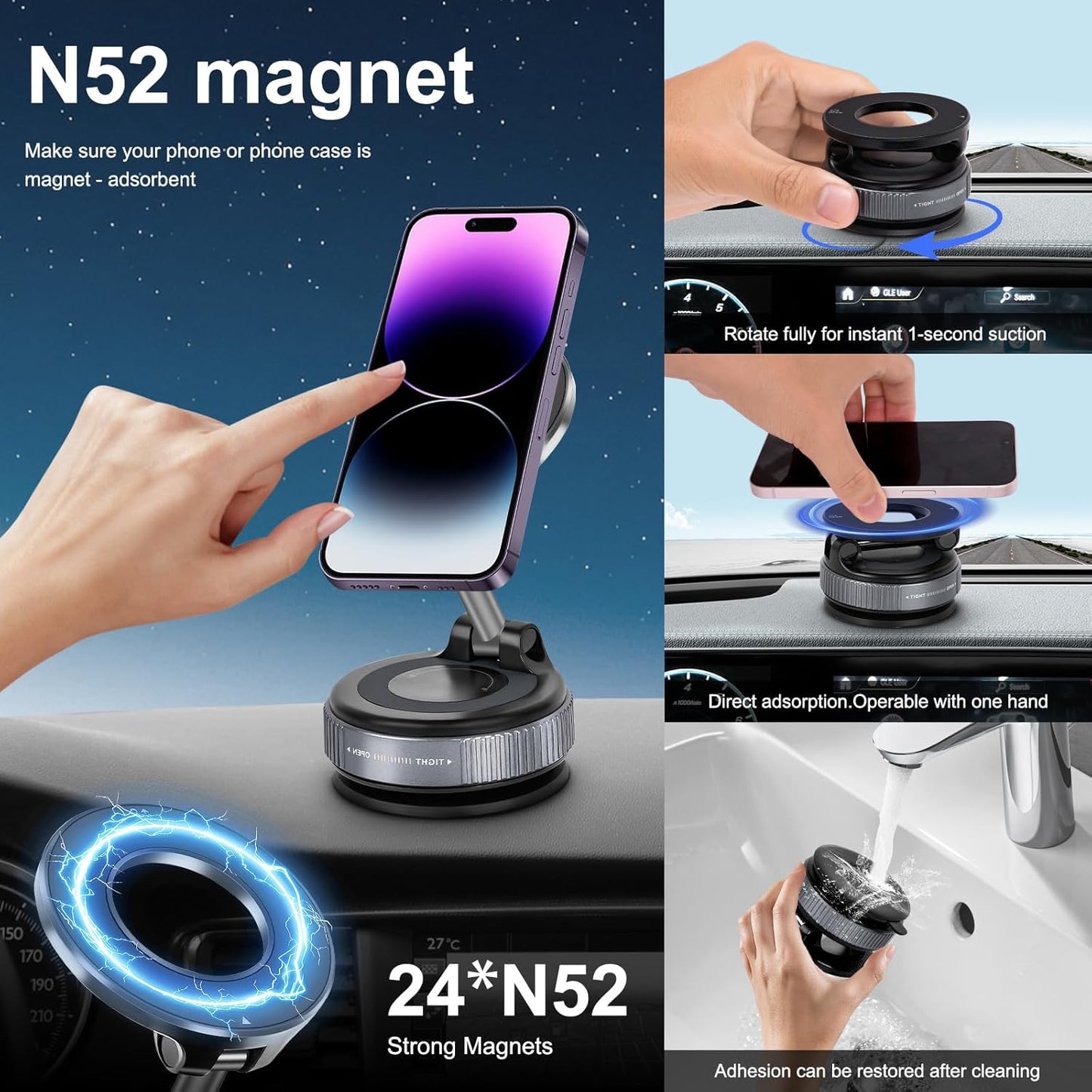 Vacuum Magnetic Foldable Telescopic Suction Cup Mobile Phone Holder