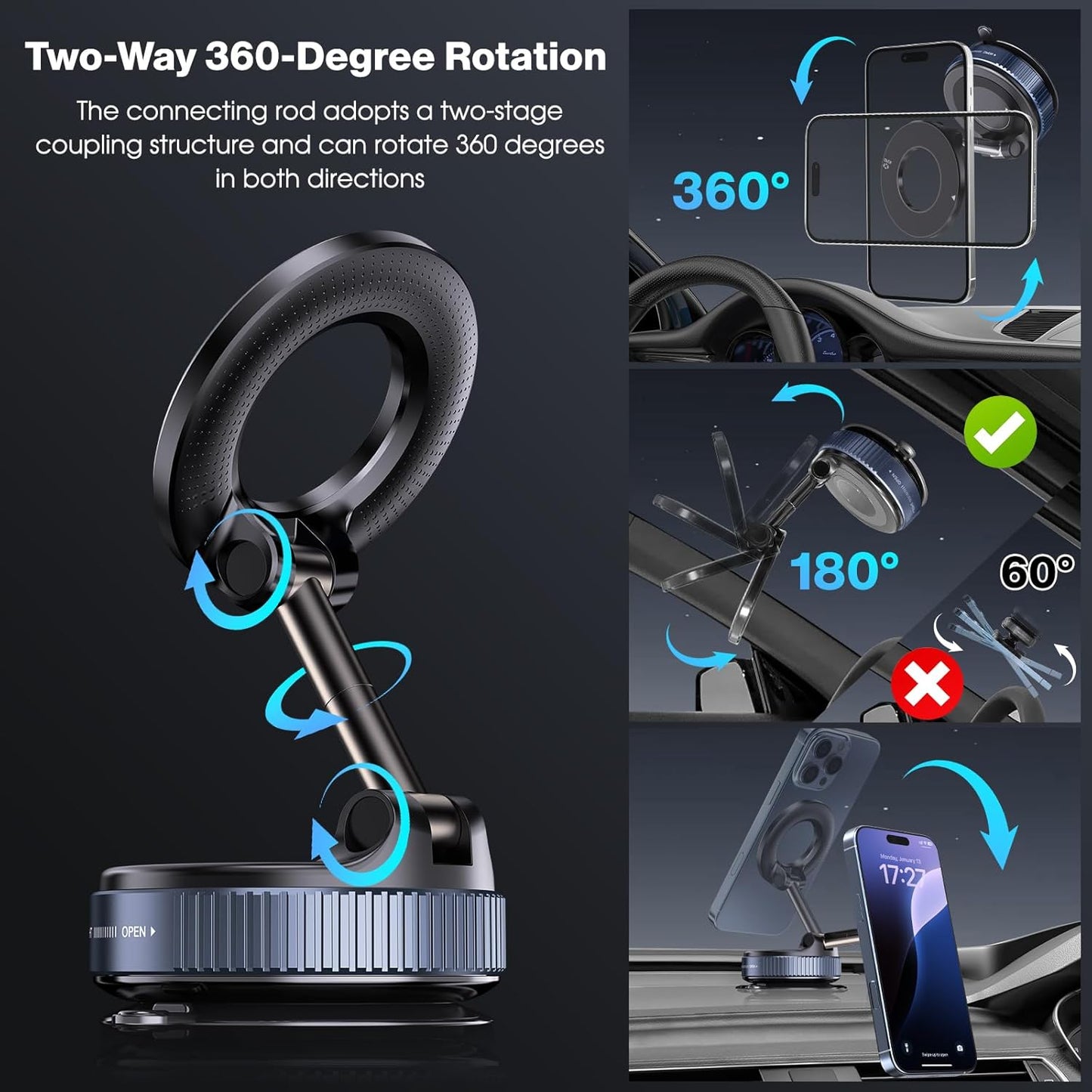 Vacuum Magnetic Foldable Telescopic Suction Cup Mobile Phone Holder