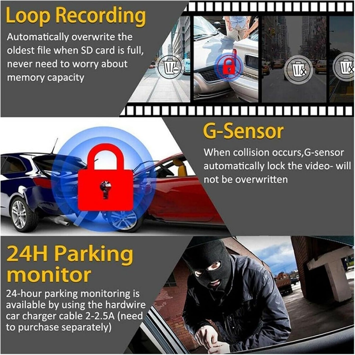 High-definition Night Vision Front and Rear Dual Recording Driving Recorder