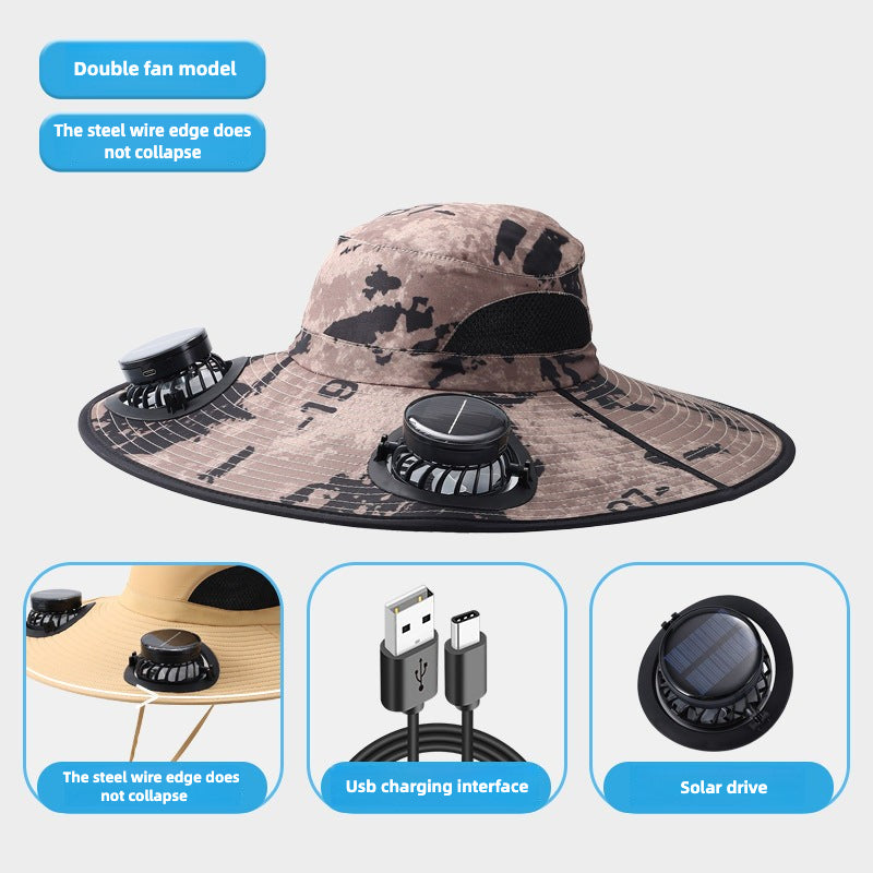 Sun Hat with Built-in Fan with Fan Neck Cap - Automatic Charging
