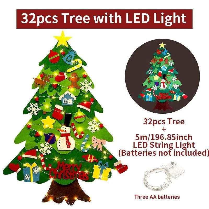 Felt Christmas Tree with Detachable Ornaments, 1 Set Hanging Xmas Tree Kit, DIY Handicrafts Festival Wall Decoration without Battery