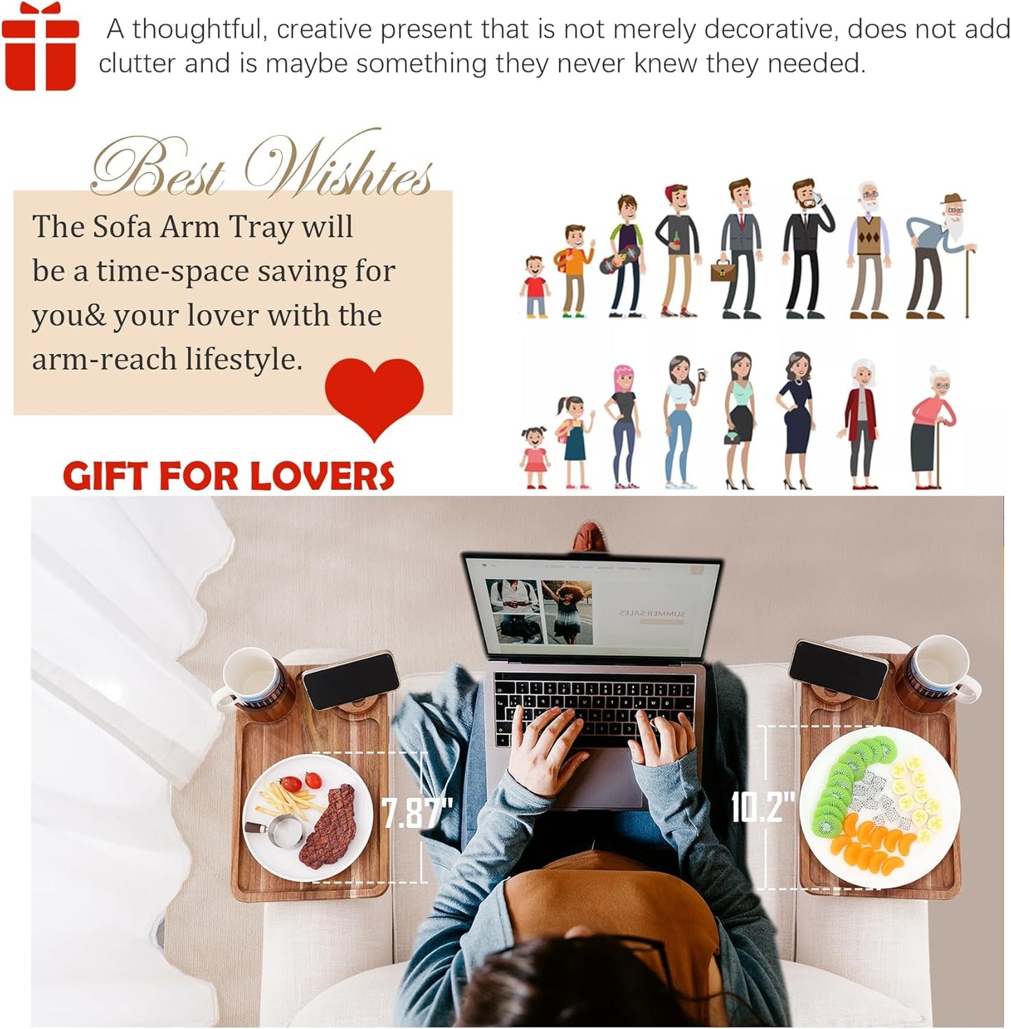 3 in 1 Sofa Armrest Tray with 360° Rotating Phone and Cup Holder