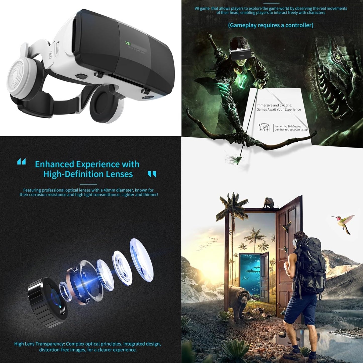3D VR Glasses Virtual Reality Headset with Earphones