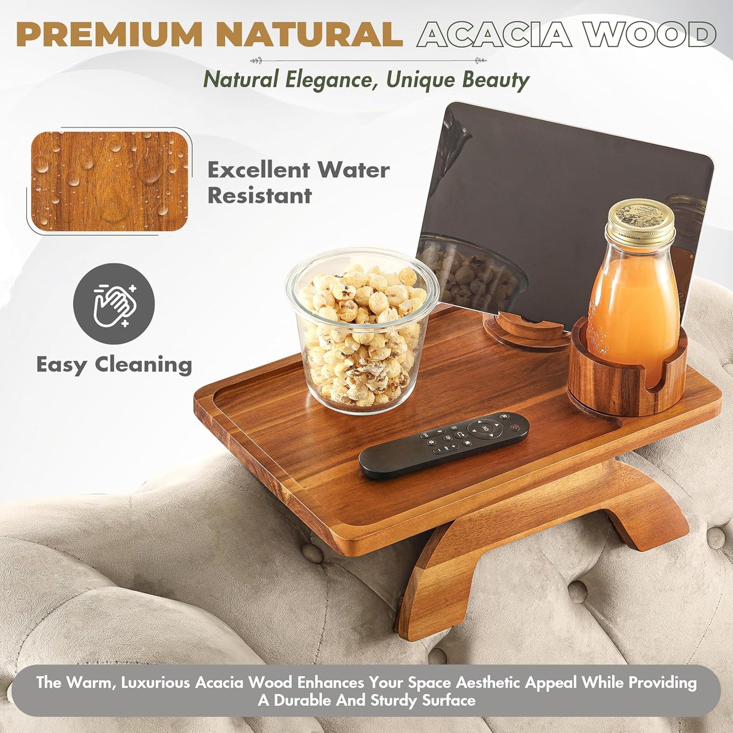 3 in 1 Sofa Armrest Tray with 360° Rotating Phone and Cup Holder