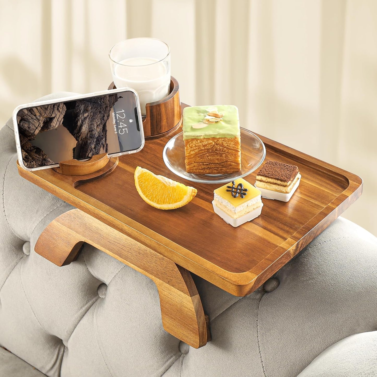 3 in 1 Sofa Armrest Tray with 360° Rotating Phone and Cup Holder