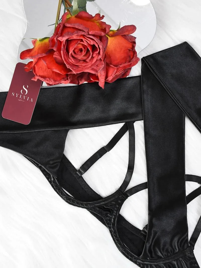 Women's 6pcs Sexy Silk Bow Front Push Up Bra Lingerie Set