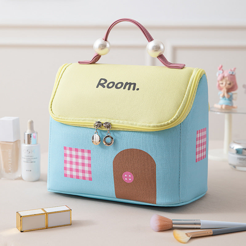 Dopamine Small House Cosmetic Bag, Large Capacity Partition Storage Travel Toiletries Bag