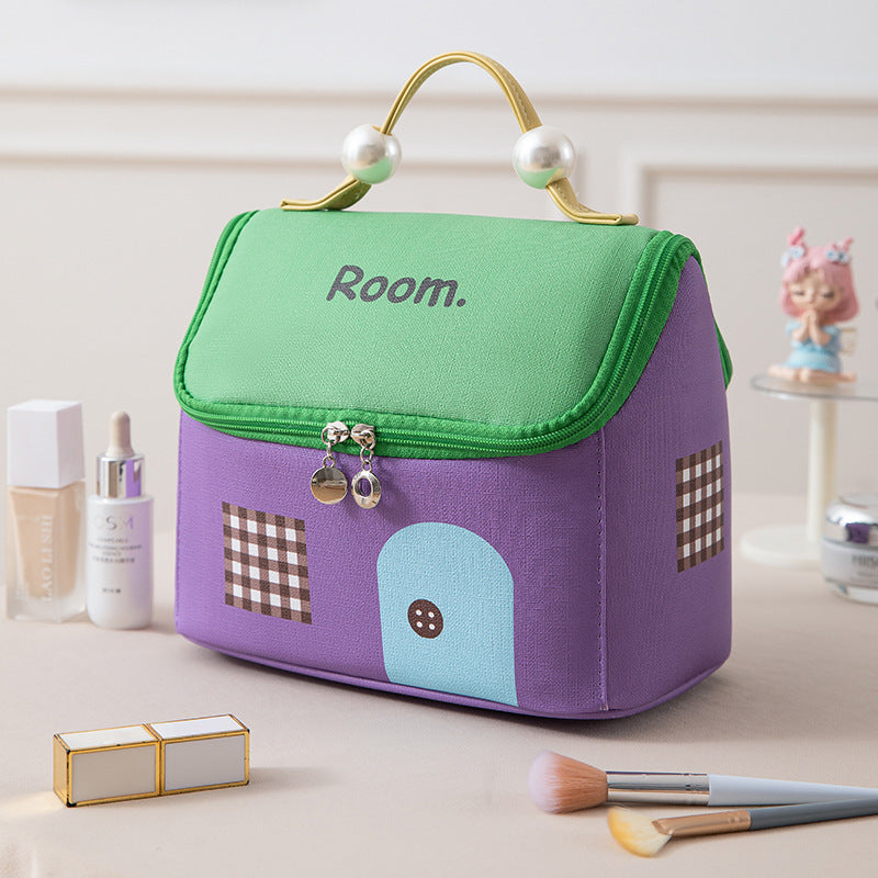 Dopamine Small House Cosmetic Bag, Large Capacity Partition Storage Travel Toiletries Bag