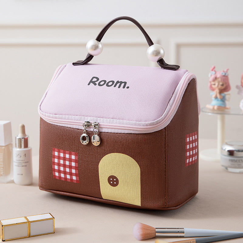 Dopamine Small House Cosmetic Bag, Large Capacity Partition Storage Travel Toiletries Bag