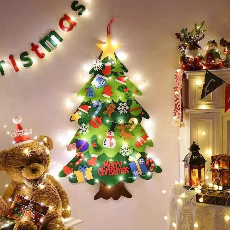 Felt Christmas Tree with Detachable Ornaments, 1 Set Hanging Xmas Tree Kit, DIY Handicrafts Festival Wall Decoration without Battery