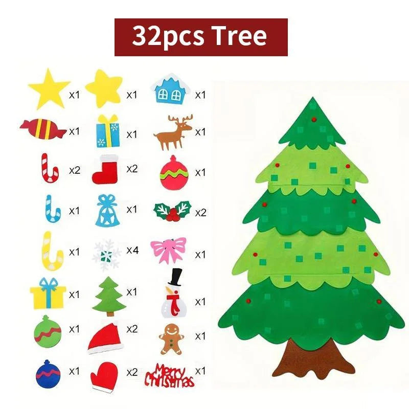 Felt Christmas Tree with Detachable Ornaments, 1 Set Hanging Xmas Tree Kit, DIY Handicrafts Festival Wall Decoration without Battery