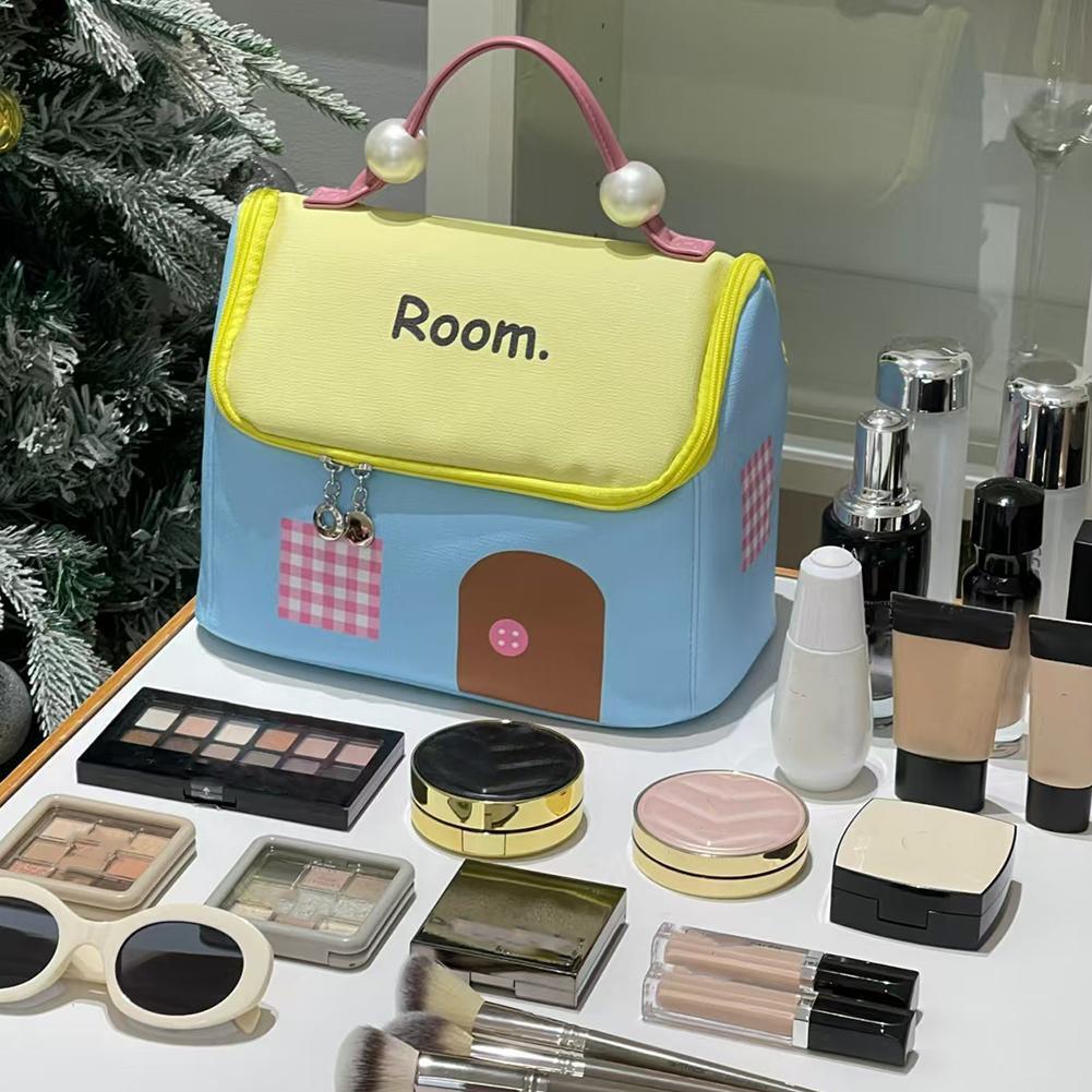 Dopamine Small House Cosmetic Bag, Large Capacity Partition Storage Travel Toiletries Bag