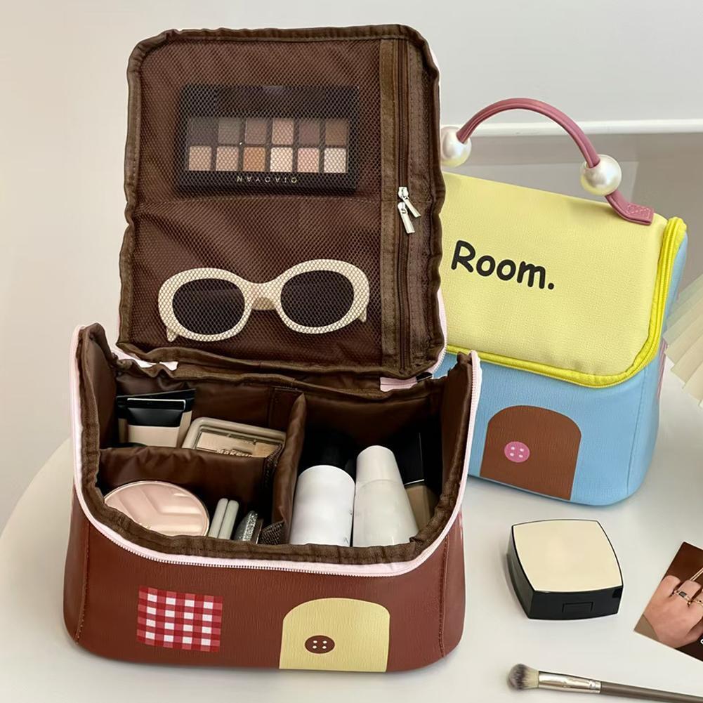 Dopamine Small House Cosmetic Bag, Large Capacity Partition Storage Travel Toiletries Bag