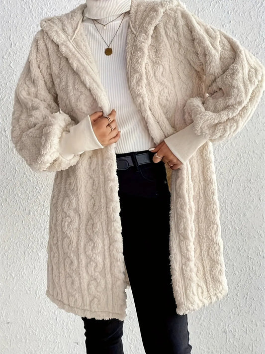 Women's Plush Fleece Soft Midi Jacket with Pockets
