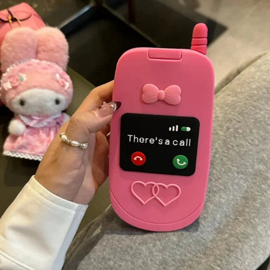 Suitable for iPhone 14/15/16 Pink Cute Phone Case, Cute 3D Cartoon Pink Retro Flip Phone Case
