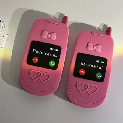 Suitable for iPhone 14/15/16 Pink Cute Phone Case, Cute 3D Cartoon Pink Retro Flip Phone Case