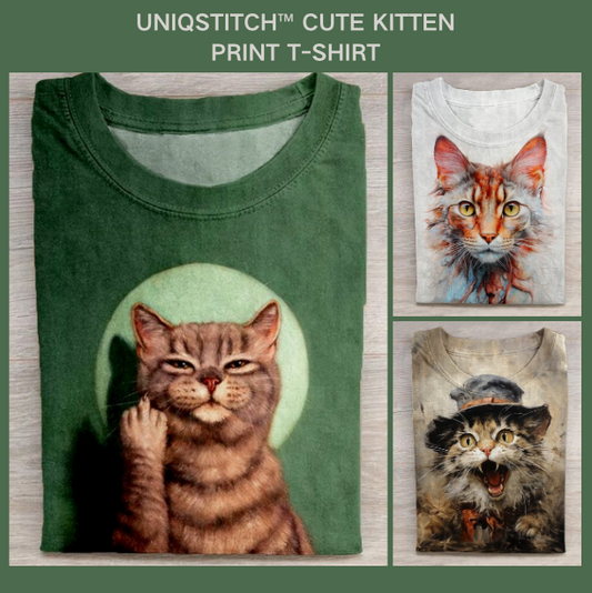 Cute Kitten Print T-Shirt
