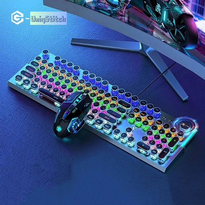 X70 Steam Transparent Punk Vintage Mechanical Keyboard and Mouse Set，Titanium Alloy Keyboard with Knob
