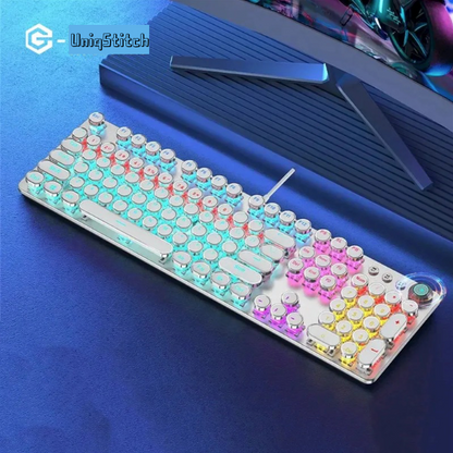 X70 Steam Transparent Punk Vintage Mechanical Keyboard and Mouse Set，Titanium Alloy Keyboard with Knob