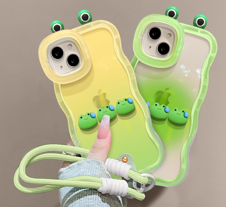 Suitable for iPhone 14/15/16 Sweating Frog Figure Double Stand Phone Case