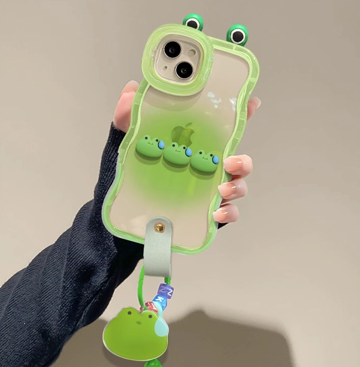 Suitable for iPhone 14/15/16 Sweating Frog Figure Double Stand Phone Case
