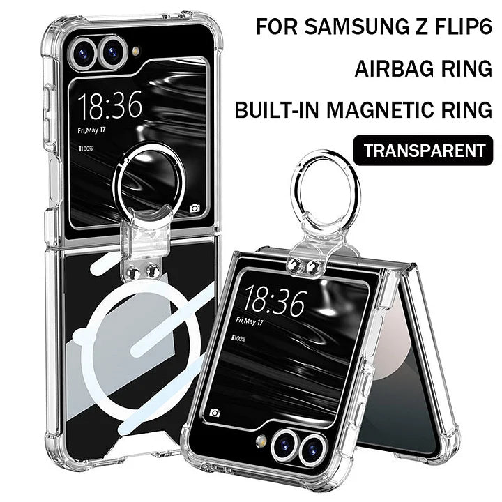 Suitable For Samsung Z Flip6/5/4/3 MagSafe Magnetic Transparent Ring Airbag Phone Case