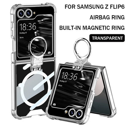 Suitable For Samsung Z Flip6/5/4/3 MagSafe Magnetic Transparent Ring Airbag Phone Case