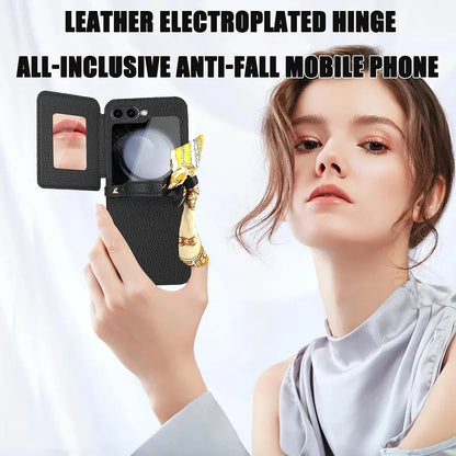 Suitable For Samsung ZFlip6/5/4 Leather Electroplated Hinge All-Inclusive Anti-Fall Mobile Phone Case