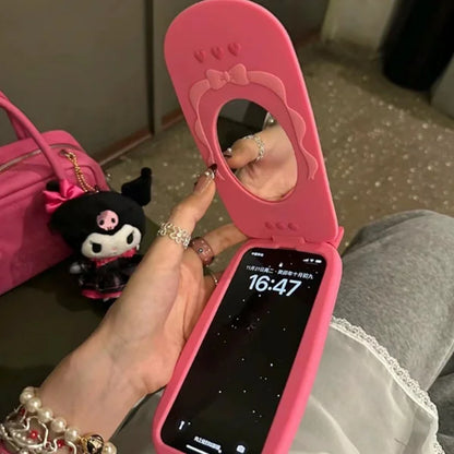 Suitable for iPhone 14/15/16 Pink Cute Phone Case, Cute 3D Cartoon Pink Retro Flip Phone Case