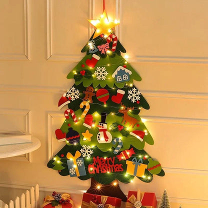 Felt Christmas Tree with Detachable Ornaments, 1 Set Hanging Xmas Tree Kit, DIY Handicrafts Festival Wall Decoration without Battery