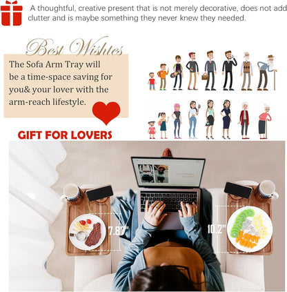 3 in 1 Sofa Armrest Tray with 360° Rotating Phone and Cup Holder