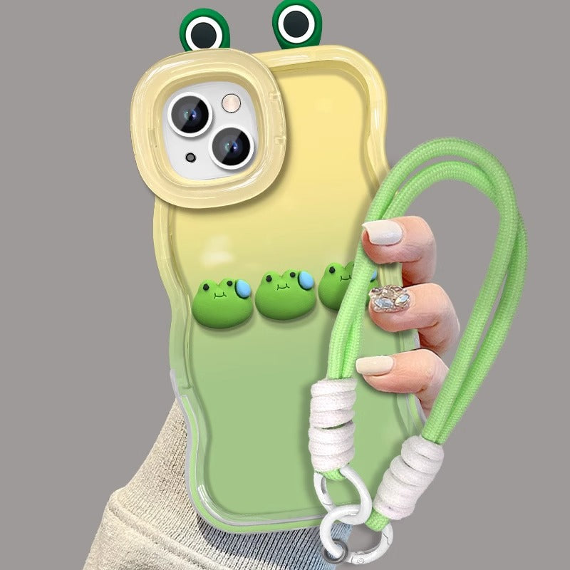 Suitable for iPhone 14/15/16 Sweating Frog Figure Double Stand Phone Case