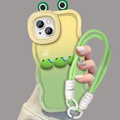 Suitable for iPhone 14/15/16 Sweating Frog Figure Double Stand Phone Case