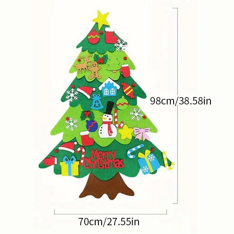 Felt Christmas Tree with Detachable Ornaments, 1 Set Hanging Xmas Tree Kit, DIY Handicrafts Festival Wall Decoration without Battery
